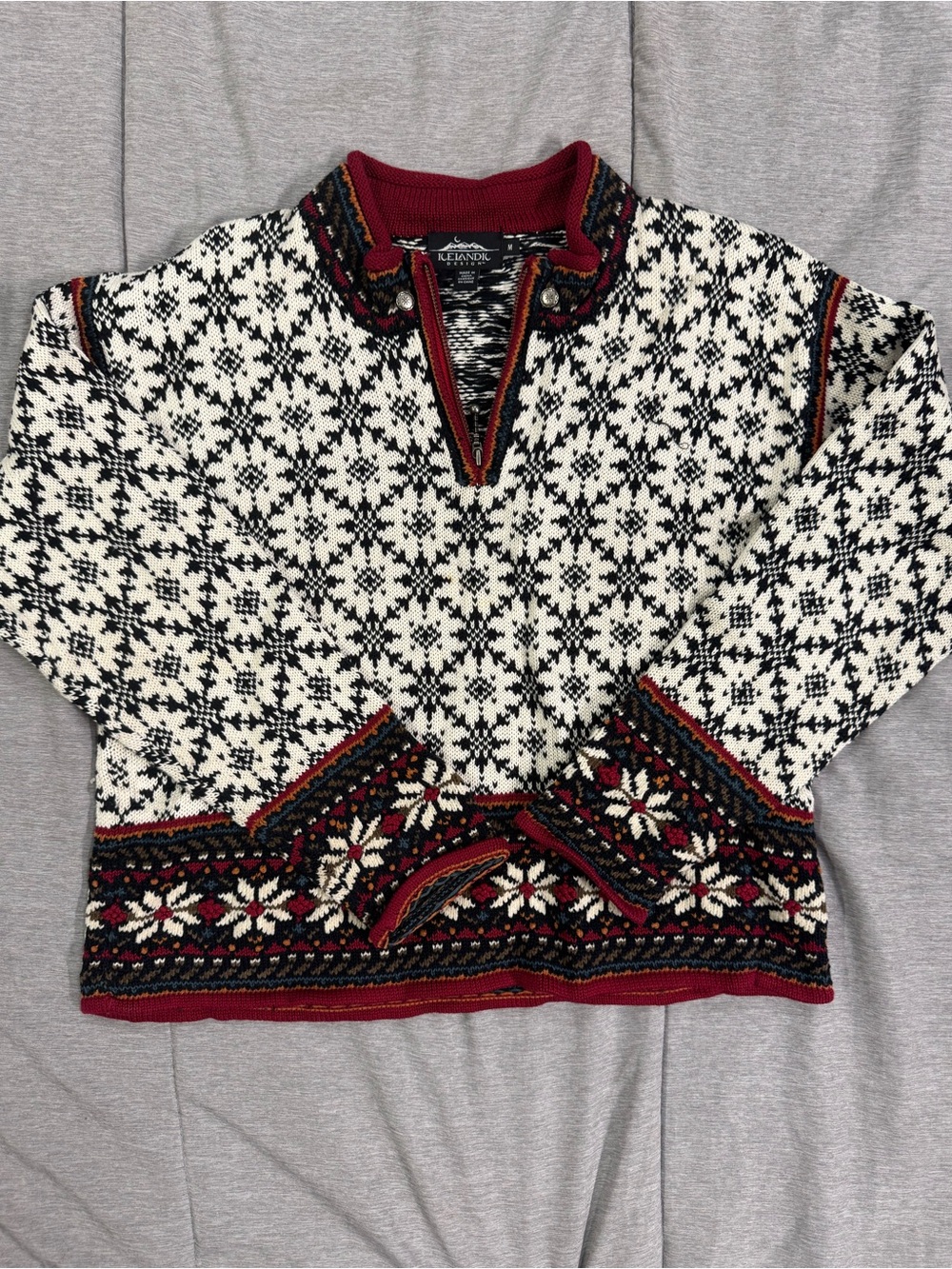 Icelandic Design Classic Nordic Sweater in Ivory and Burgundy